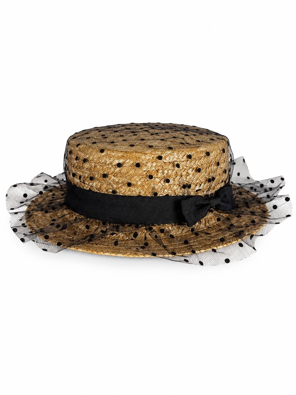 Vintage Style Polka Dot Tulle Straw Hat